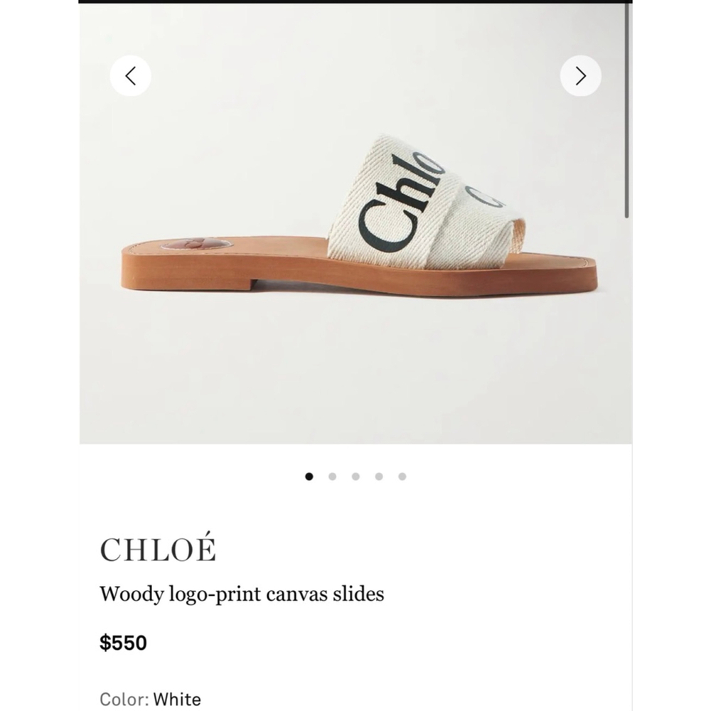 Chloé Woody Logo-Print Canvas Slides White Brown 38/8
